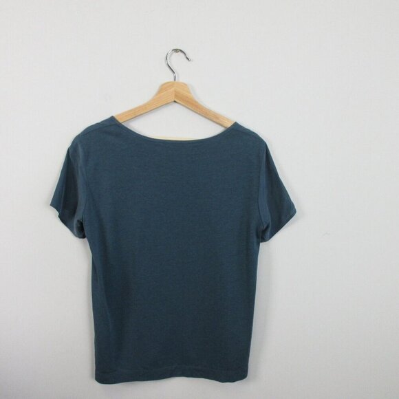 Club Monaco Silk Blouse Top Women Medium M Blue Short Sleeve Pullover Casual 102 - Picture 2 of 8
